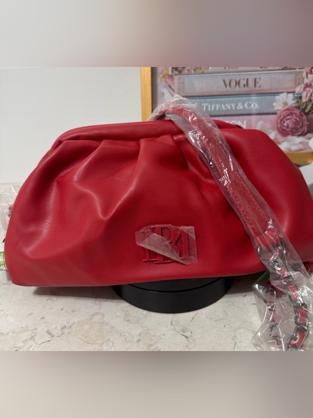 Badgley Mischka Red Vegan Leather Pouch Bag with Chain
NWT